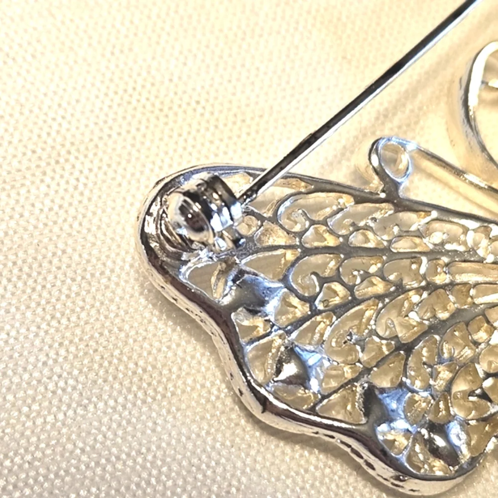 Vintage Silver Tone Rhinestone Filigree Butterfly Brooch